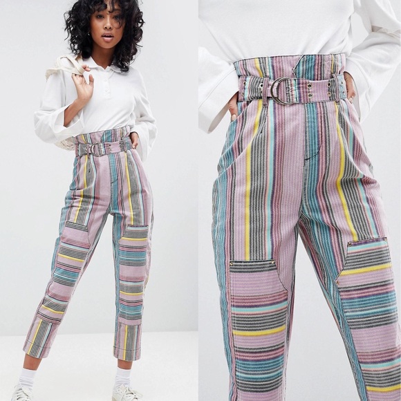 high waist peg trousers